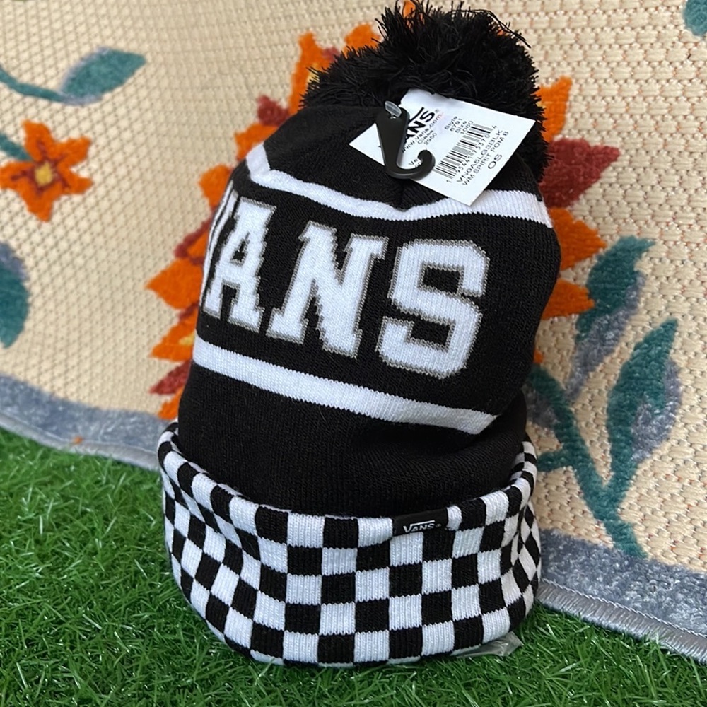 Vans WM Spirit Pom Black Checker Beanie Skateboarding Hat Women Men VN0A5LG3BLK - Picture 13 of 16